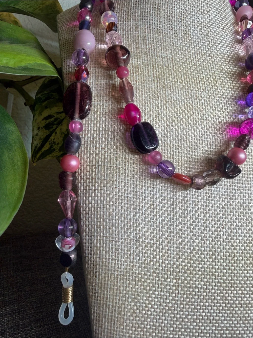 Handmade Pink & Purple Beaded Glasses Chain